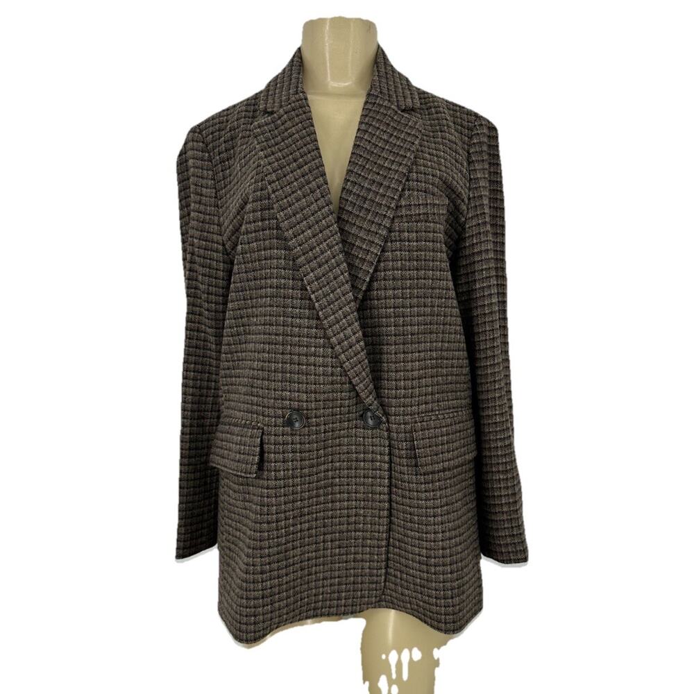 It Is Well Medium ? Women Wool Button Up Blazer Jacket Checked Lined CLT